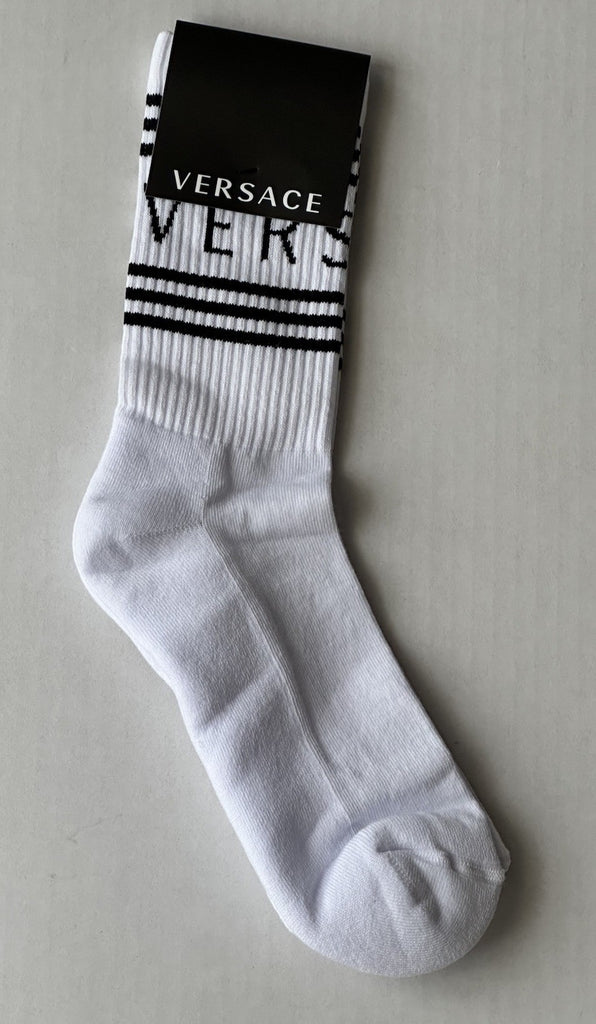 Versace Logo Socks White/Black Size Medium Made in Italy ICZ0003 NWT