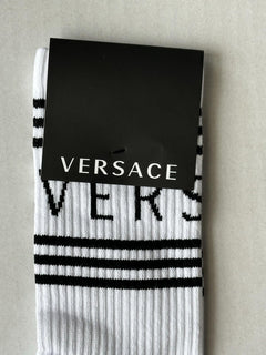 Versace Logo Socks White/Black Size Medium Made in Italy ICZ0003 NWT