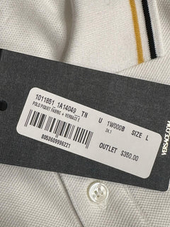 Versace Embroidered White Piquet Cotton Polo Shirt L 1011851 NWT
