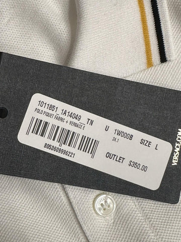 Versace Embroidered White Piquet Cotton Polo Shirt L 1011851 NWT