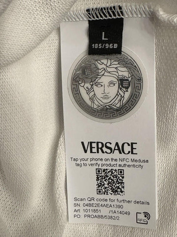 Versace Embroidered White Piquet Cotton Polo Shirt L 1011851 NWT