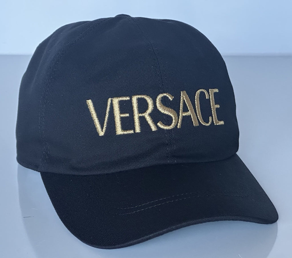 Versace Embroidered Logo Baseball Cap Hat Black/Gold 59 IT ICAP006 NWT