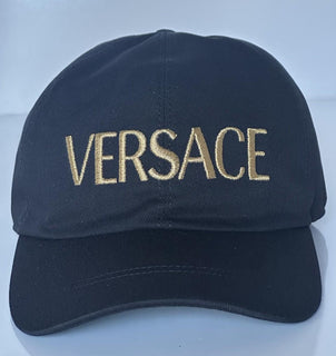 Versace Embroidered Logo Baseball Cap Hat Black/Gold 59 IT ICAP006 NWT