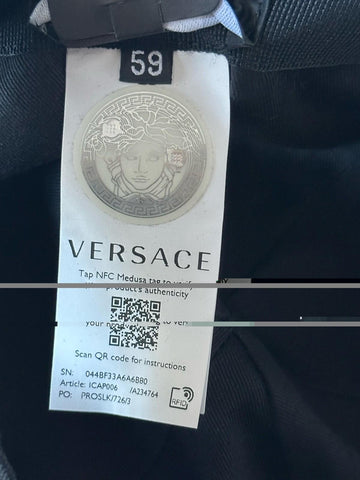 Versace Embroidered Logo Baseball Cap Hat Black/Gold 59 IT ICAP006 NWT