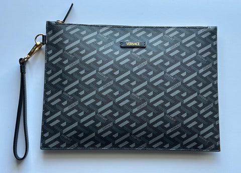 Versace Greca Coated Canvas Large Pouch Clutch Black/Gray 1010525 IT NWT