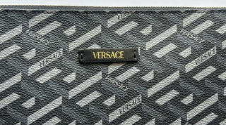 Versace Greca Coated Canvas Large Pouch Clutch Black/Gray 1010525 IT NWT