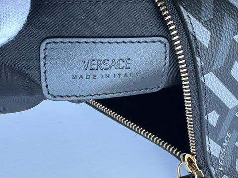 Versace Greca Coated Canvas Large Pouch Clutch Black/Gray 1010525 IT NWT