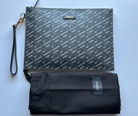 Versace Greca Coated Canvas Large Pouch Clutch Black/Gray 1010525 IT NWT