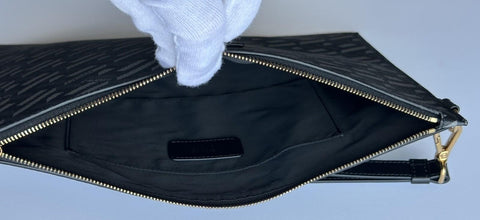 Versace Greca Coated Canvas Large Pouch Clutch Black/Gray 1010525 IT NWT