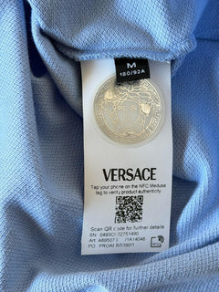 Versace Medusa Piquet Cotton Blue Short Sleeve Polo Shirt M A89507S NWT