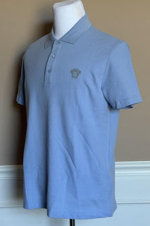 Versace Medusa Piquet Cotton Blue Short Sleeve Polo Shirt M A89507S NWT