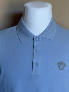 Versace Medusa Piquet Cotton Blue Short Sleeve Polo Shirt M A89507S NWT