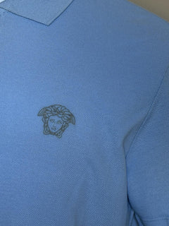 Versace Medusa Piquet Cotton Blue Short Sleeve Polo Shirt 3XL A89507S NWT