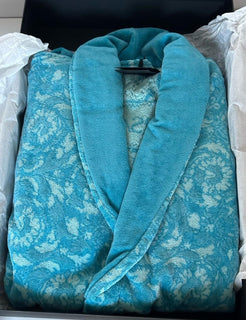 Versace Medusa Cotton/Cashmere Barocco Bath Robe Azure S ZACJ00008 IT NWT $2599