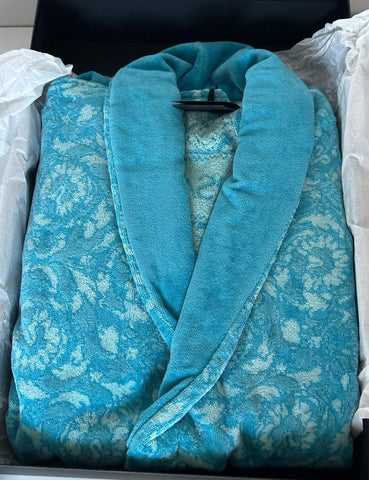 Versace Medusa Cotton/Cashmere Barocco Bath Robe Azure S ZACJ00008 IT NWT $2599
