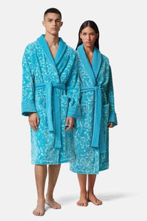 Versace Medusa Cotton/Cashmere Barocco Bath Robe Azure S ZACJ00008 IT NWT $2599