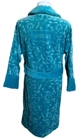 Versace Medusa Cotton/Cashmere Barocco Bath Robe Azure S ZACJ00008 IT NWT $2599