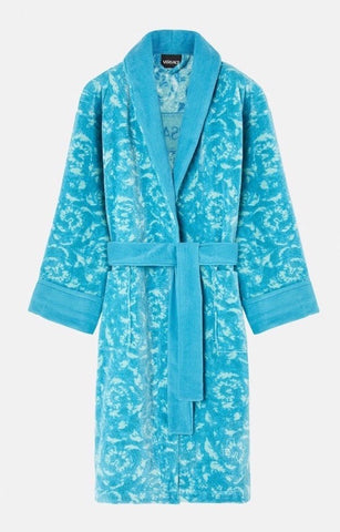 Versace Medusa Cotton/Cashmere Barocco Bath Robe Azure M ZACJ00008 IT NWT $2599