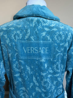 Versace Medusa Cotton/Cashmere Barocco Bath Robe Azure M ZACJ00008 IT NWT $2599