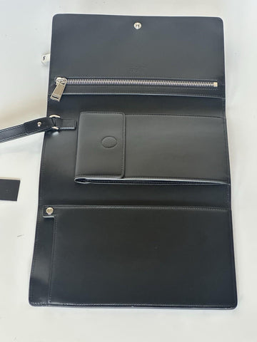 Versace Calf Leather Trifold Document Case Clutch Black 1014444 Italy NWT