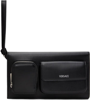 Versace Calf Leather Trifold Document Case Clutch Black 1014444 Italy NWT