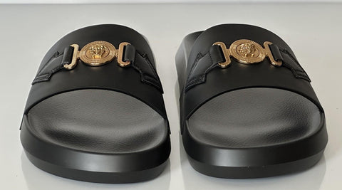Versace Medusa Black Leather Slides Sandals 14 US (47 Euro) 1010628 NIB $490