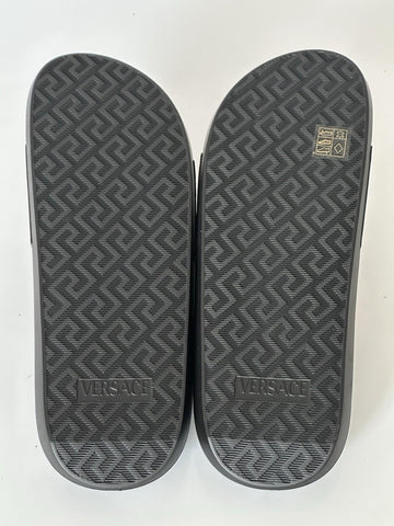 Versace Medusa Black Leather Slides Sandals 14 US (47 Euro) 1010628 NIB $490