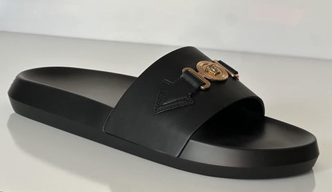 Versace Medusa Black Leather Slides Sandals 14 US (47 Euro) 1010628 NIB $490