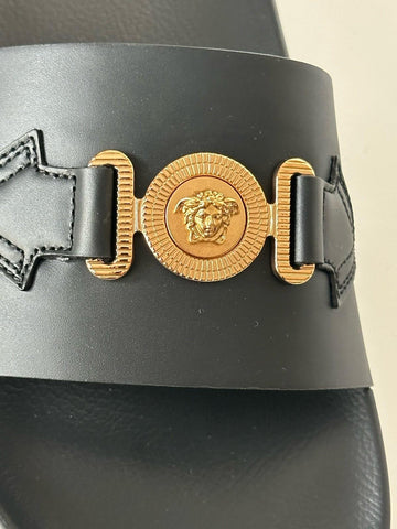 Versace Medusa Black Leather Slides Sandals 14 US (47 Euro) 1010628 NIB $490
