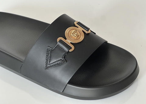 Versace Medusa Black Leather Slides Sandals 14 US (47 Euro) 1010628 NIB $490