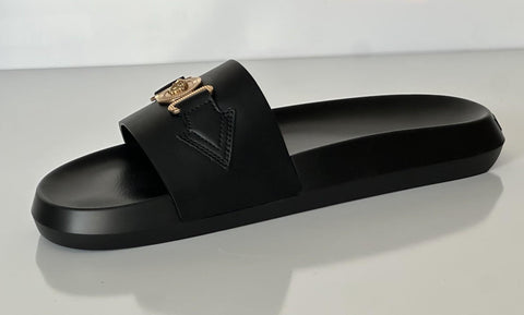 Versace Medusa Black Leather Slides Sandals 14 US (47 Euro) 1010628 NIB $490