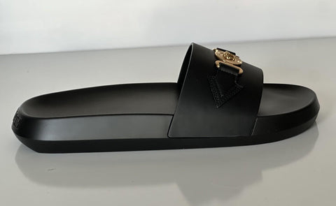 Versace Medusa Black Leather Slides Sandals 14 US (47 Euro) 1010628 NIB $490