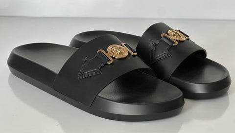 Versace Medusa Black Leather Slides Sandals 14 US (47 Euro) 1010628 NIB $490