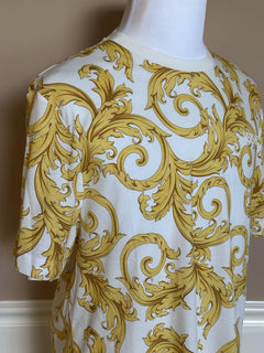 Versace Baroque Cotton Jersey T-Shirt White/Gold M 1019460 NWT
