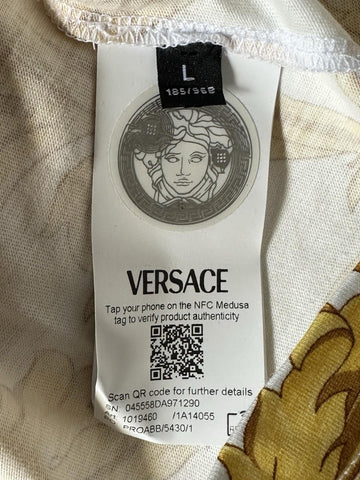 Versace Baroque Cotton Jersey T-Shirt White/Gold L 1019460 NWT