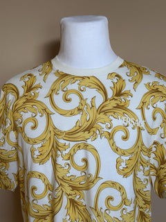Versace Baroque Cotton Jersey T-Shirt White/Gold L 1019460 NWT