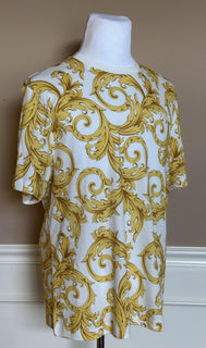 Versace Baroque Cotton Jersey T-Shirt White/Gold L 1019460 NWT