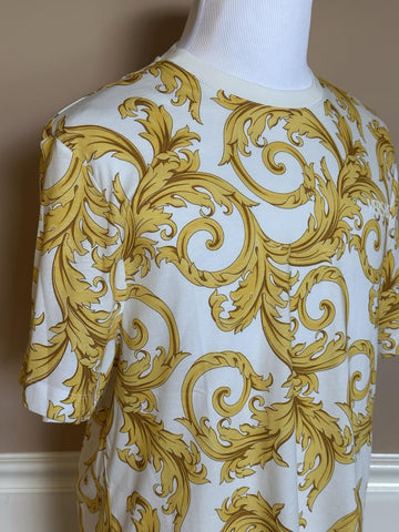 Versace Baroque Cotton Jersey T-Shirt White/Gold L 1019460 NWT