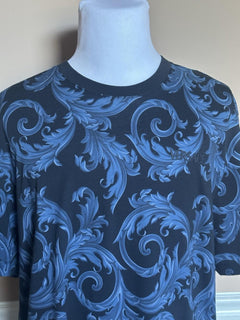 Versace Leafy Baroque Cotton Jersey T-Shirt Blue 5XL 1019460 NWT $625