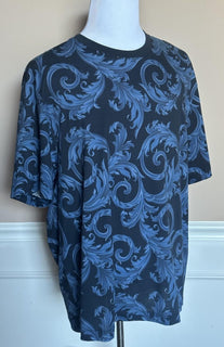 Versace Leafy Baroque Cotton Jersey T-Shirt Blue 5XL 1019460 NWT $625