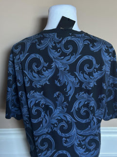 Versace Leafy Baroque Cotton Jersey T-Shirt Blue 5XL 1019460 NWT $625