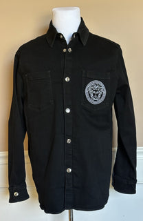 Versace Medusa Blouson Denim Soft Wash Jacket Black 40 US (50 Euro) 1016845 NWT