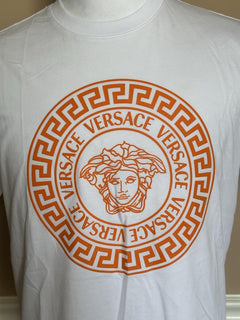 Versace Medusa/Greca Print White/Orange Cotton Jersey T-Shirt L 1011861 NWT
