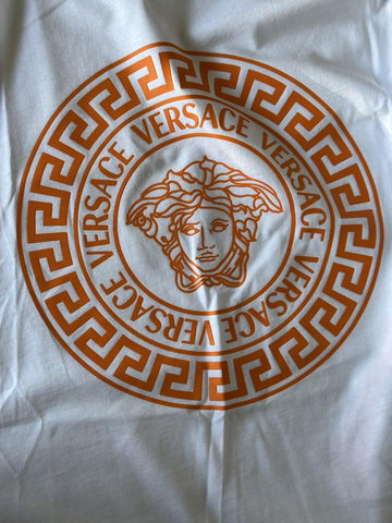 Versace Medusa/Greca Print White/Orange Cotton Jersey T-Shirt L 1011861 NWT