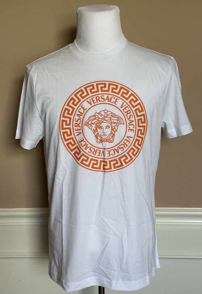 Versace Medusa/Greca Print White/Orange Cotton Jersey T-Shirt XL 1011861 NWT
