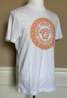 Versace Medusa/Greca Print White/Orange Cotton Jersey T-Shirt 2XL 1011861 NWT