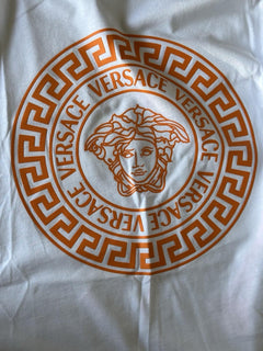 Versace Medusa/Greca Print White/Orange Cotton Jersey T-Shirt 2XL 1011861 NWT