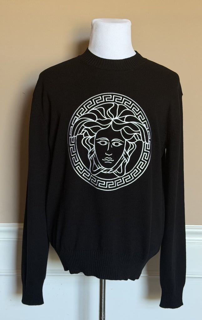 Versace Medusa Embroidered Knit Sweater Black 50 US (60 Euro) 1011884 NWT $1300