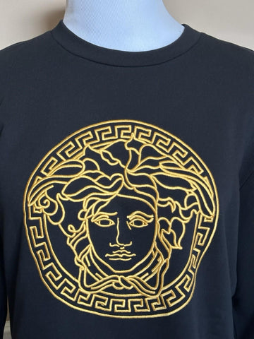 Versace Crewneck Womens Black/Gold Medusa Embroidered Sweater 10 US (44) A89567S