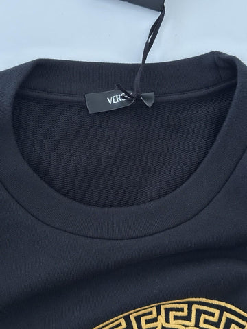 Versace Crewneck Womens Black/Gold Medusa Embroidered Sweater 10 US (44) A89567S